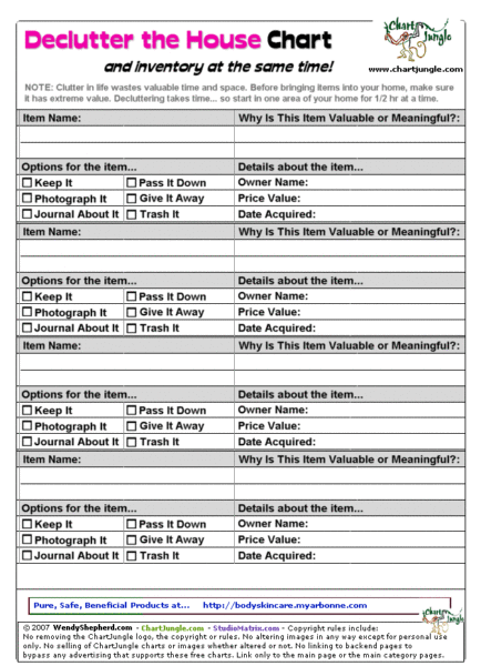 Using an excellent resource such as a declutter chart can come in very handy!